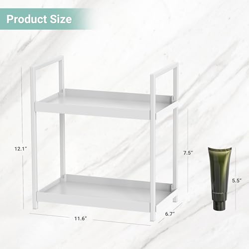 Bathroom Organizer Countertop, 2 Tier Counter Storage Shelf for Makeup Perfume Skincare Cosmetic Beauty Product, Small Vanity Countertop Tray Stand Rack Holder for Bathroom Sink Dresser, White - color: White