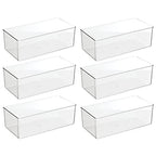 mDesign Long Plastic Drawer Organizer Box, Storage Organizer Bin Container; For Closets, Bedrooms, Use for Leggings, Socks, Ties, Jewelry, Accessories - Lumiere Collection - 6 Pack - Clear - size: 12 x 6 x 4 (Pack of 6)