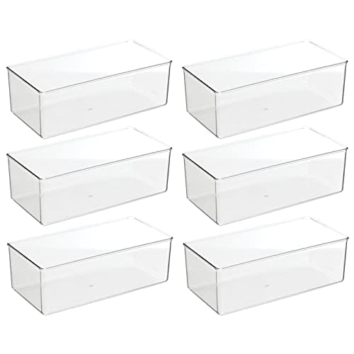 mDesign Long Plastic Drawer Organizer Box, Storage Organizer Bin Container; For Closets, Bedrooms, Use for Leggings, Socks, Ties, Jewelry, Accessories - Lumiere Collection - 6 Pack - Clear - size: 12 x 6 x 4 (Pack of 6)