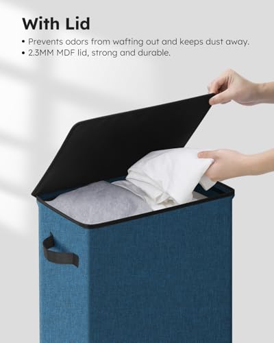 SOLEDI Slim Laundry Hamper with Lid, Narrow Laundry Basket with Removable Bags, Dirty Clothes Hamper with handle, Small Hamper perfect for Laundry room, Bathroom, Bedroom, Small spaces. 70L Blue - color: Blue, size: 70L