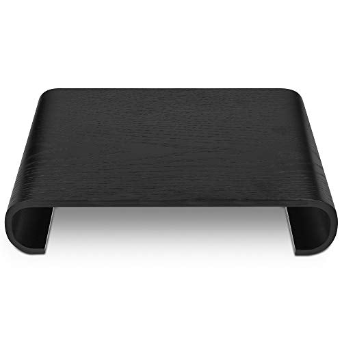 Navaris Wood Monitor Stand Riser - Computer Desk Organizer Desktop Dock Wooden Mount Display for PC TV Screen Notebook Laptop - Oak with Black Stain - style: oakwood black