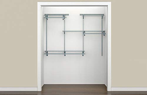 ClosetMaid ShelfTrack Wire Closet Organizer System, Adjustable from 5 to 8 Ft., With Shelves, Clothes Rods, Hardware, Durable Steel, Satin Chrome - color: Satin Chrome, size: 5 to 8 ft