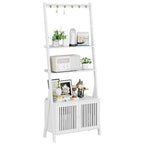 Bookcase with Drawers, 4-Tier Bamboo Bookshelf Ladder Shelf with 6 Hooks, 59.5"H x 24.8"L x 10.6"W, Tall Narrow Freestanding Standing Storage Organizer for Living Room, Office, Bedroom, White - color: 4-tier White