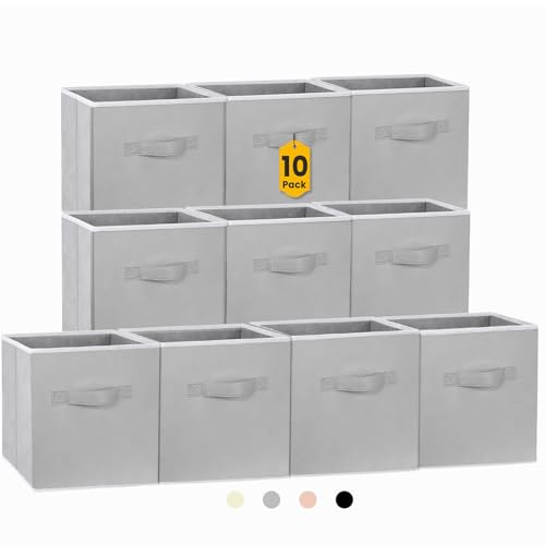 Criusia Storage Cubes, 11 Inch Cube Storage Bins for Shelves (10 Pack), Fabric Collapsible Storage Bins with Dual Handles, Foldable Cube Baskets for Clothes, Closet Organizers and Storage Box (Grey) - color: Grey, size: 10 Pack - 11 inches