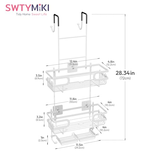 SWTYMIKI Over The Door Shower Caddy With Double Soap Holder, Hanging Shower Caddy With 16 Hooks, No Drilling Hanging Shower Organizer Over Door To Organize Bathroom Essentials, White - color: White