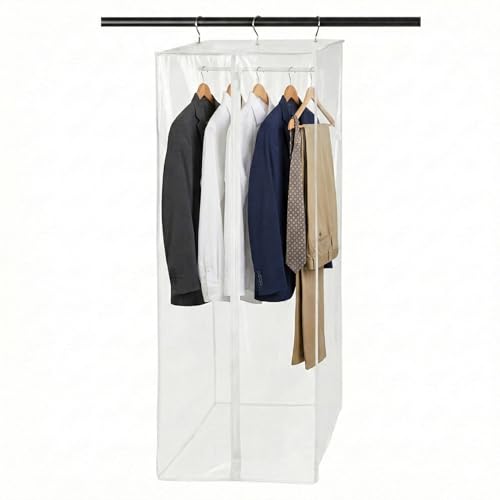 Clear Garment Bag, 42" Hanging Zippered Closet Organizer with Metal Frame – Protects Dresses, Suits & Jackets from Dust and Moisture - size: 42" Long