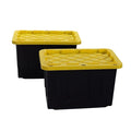 Plastic 23-Gallon Storage Tote with Lockable Lid, Stackable Tough Regular-Duty Bin for Garage, Tools, and Home Organization (2-Pack) - Black and Yellow - size: 23-Gallon (2-Pack)