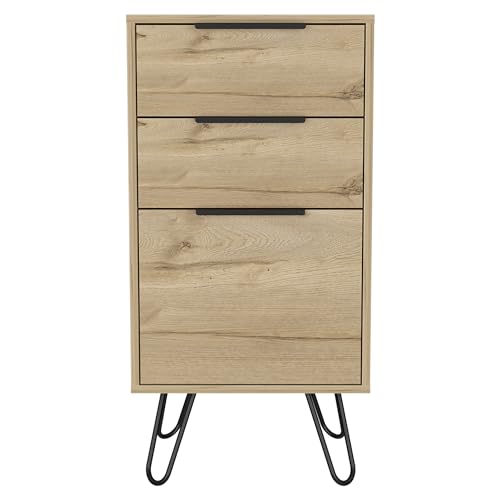 Tuhome Augusta Light Dresser with Three Spacious Drawers, Modern Hairpin Metal Legs, Wide Superior Top for Bedroom Organization, Compact Storage Solution for Small Spaces