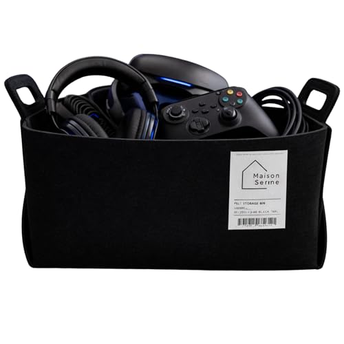 Felt Storage Bin - Foldable Fabric Storage Basket with Handles, Multi-Purpose Storage Organizer for Shelves, Closet, Toys, Clothes, Blankets, Bedroom, Living Room & Nursery, BLACK, Medium - color: BLACK, size: M