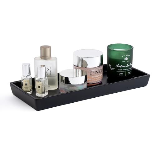 Bathroom Vanity Tray – 12"x5" Black Resin Counter Organizer for Perfume, Soap, Jewelry & Candles – Minimalist Tray for Sink, Dresser, Airbnb, Hotel or Bathroom Decor