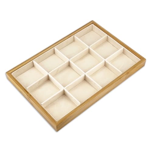 The Display Guys - Stackable Jewelry Tray and Organizer - for Drawers, Dressers, Store Display (12 Compartments, Bamboo Suede) - color: Bamboo Suede, size: 12 Compartments