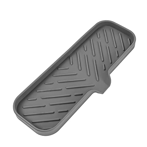 MicoYang Silicone Bathroom Soap Dishes with Drain Spout-Bathroom and Kitchen Sink Organizer,Sponge Holder,Dish Soap Tray,Perfect for Dispenser,Scrubber,Bottle,Cup on Sink or Counter-Grey 12"×4" - color: Grey, size: L(12"×4")