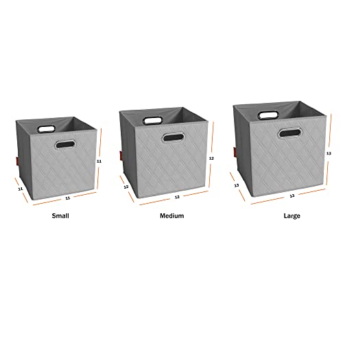 FH Group JIAessentials 12" Faux Leather Foldable Storage Cube Bins Set of 2 – Gray Diamond Patterned Organizers with Handles for Closet & Shelves - color: Gray, size: Medium