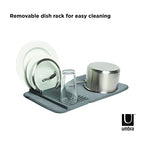 Umbra Udry Dish Rack and Microfiber Drying Mat – Space-Saving Design Folds Up for Easy Storage, Mini Rack, Gray - color: Gray, style: Mini Rack