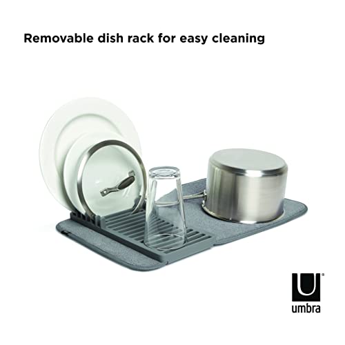 Umbra Udry Dish Rack and Microfiber Drying Mat – Space-Saving Design Folds Up for Easy Storage, Mini Rack, Gray - color: Gray, style: Mini Rack