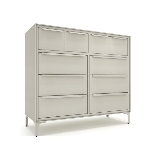 tinge Naima Premium Fabric Dresser - Strong Metal Frame, 10 Spacious Sag-Proof Drawers with Sleek Metal Handles - Premium & Durable Storage Solution for Your Home (Beige) - color: Creme Drop (Beige), size: 14"D x 39.2"W x 35.8"H (10 Drawers)