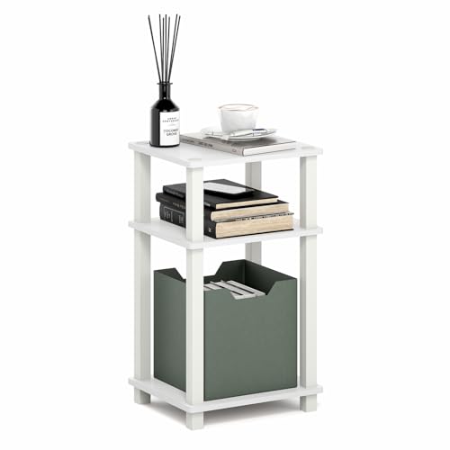 Furinno JUST Side Table, 3-Tier Open Shelf End Table, Toolless Assembly Night Stand, Bedside Table with Square Tube, for Living Room, Bedroom, White - color: White/White, size: 3-Tier, Square Pole, style: 1-Pack