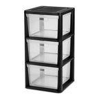 Plastic Drawer Wide Tower Plastic Storage Cart with Clear Pull Out Drawers, Black (Black, 3 Drawer Wide Tower) - color: Black