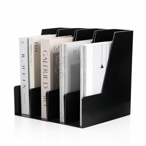 CiWiVOKi Vertical Magazine File Holder, Desk Organizer and Storage for Magazines, Binders, Notebooks, Envelopes, Multi-Purpose Desktop File Organizer for Home, Office & Classroom, 4 Pack, Black - color: Black
