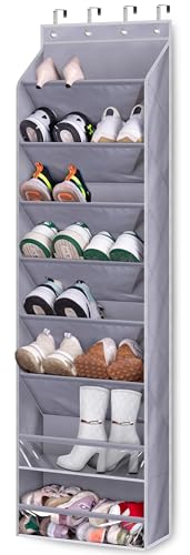 KEETDY Over The Door Shoe Organizer Fit 20 Pairs Sneakers Large Hanging Shoe Rack for Closet Door, Deep Shoe Storage Holder for Boots, Heels, Grey - color: Grey, size: 64"