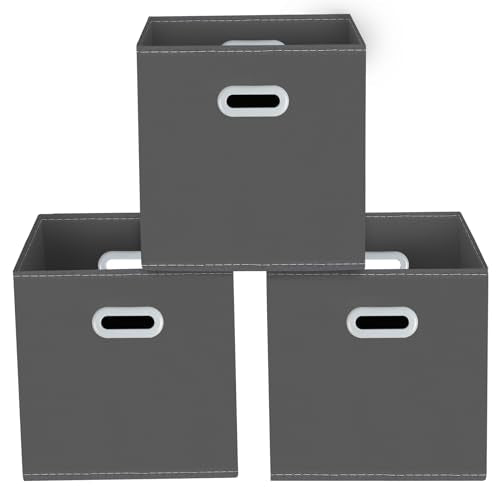 Yunkeeeper storage bins Cubes, Fabric Cube Organizer with Handle, Foldable Cube Bins for Cloth or Accessary Storage, 11x11x11, Set of 3,(Gray) - color: Gray, size: 3 Pack