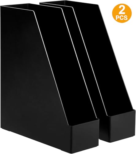 Amazon Basics Plastic Desk Organizer Magazine Rack and File Holder, Black, 2-Pack - size: 2 pack