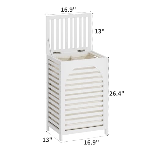 Laundry Hamper with Lid,Bamboo Large Waterproof Clothes Laundry Basket,Removable Washing Bags with Handles,clothes basket (White) - color: White