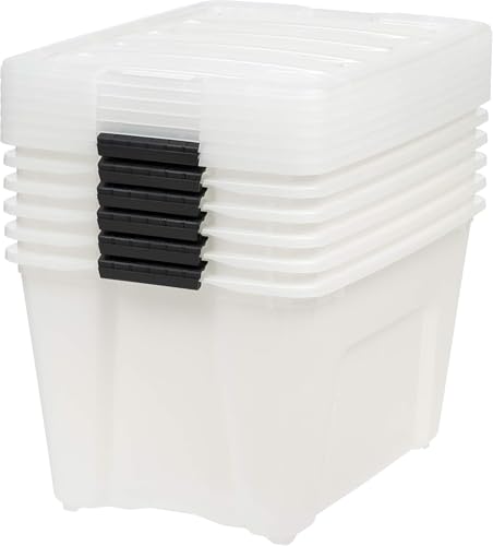 IRIS USA 54 Quart Stackable Plastic Storage Bins with Lids and Latching Buckles, 6 Pack - Pearl, Containers with Lids and Latches, Durable Nestable Closet, Garage, Totes, Tubs Boxes Organizing - size: 54 Qt, style: 6 Pack
