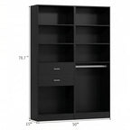 VOWNER 50'' Freestanding Closet System with Drawers & Adjustable Shelves & Rod, Wood Walk in Closet Organizer System, Shelving Unit, Garment Rack, Armoire Wardrobe Closet Bedroom Entryway, Black, BC - color: Black