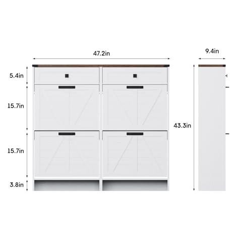 Halitaa Shoe Cabinet with 4 Flip Drawers & 2 Drawers,Farmhouse Shoe Storage Cabinet for Entryway,Slim Freestanding Organizer Rack for Front Door Entrance,White - color: White, style: 4-Drawers