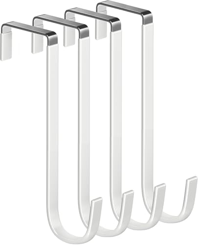 Mars-Rock Over The Door Metal Hooks with Plastic Coating 7.5" Fit 0.5" to 1 3/4" Door 4 Pcs Heavy Duty Single Towel Robe Rack Wreath Bathroom Shower Hanger Shoe Organizer Ironing Board Long White - color: J: WT 7.5" fit 0.5" to 1 3/4" door 4pcs