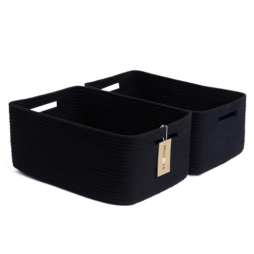 MiniArk Large Storage Baskets for Shelves, Closet Organizers Bins for Clothes Blanket Towels, Baby Nursery, Toy Baskets Box, Woven Rope Baskets, 17 x 13 x 7.5”, 2 Packs Black - color: Black, size: 2pcs-L17×W13×H7.5"