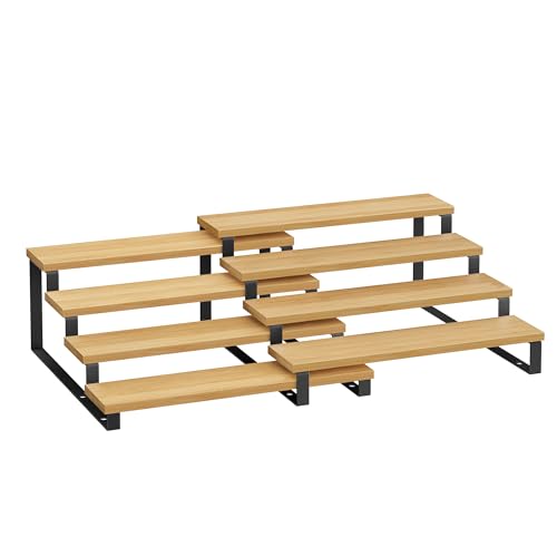 SONGMICS Display Risers, Set of 2 Engineered Wood Perfume Organizer Stand, 4-Tier Cupcake Stand Holder, Spice Rack, Shelf Risers for Figures, Dessert Shelves, Natural Beige and Ink Black UKCS216N01 - color: Natural Beige + Ink Black, size: 4 Tiers