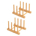 HBlife 2pcs Bamboo Dish Plate Bowl Cup Book Pot Lid Cutting Board Drying Rack Stand Drainer Storage Holder Organizer Kitchen Cabinet（Keep Dry） - color: Bamboo 3 Slots 2pcs