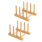 HBlife 2pcs Bamboo Dish Plate Bowl Cup Book Pot Lid Cutting Board Drying Rack Stand Drainer Storage Holder Organizer Kitchen Cabinet（Keep Dry） - color: Bamboo 3 Slots 2pcs