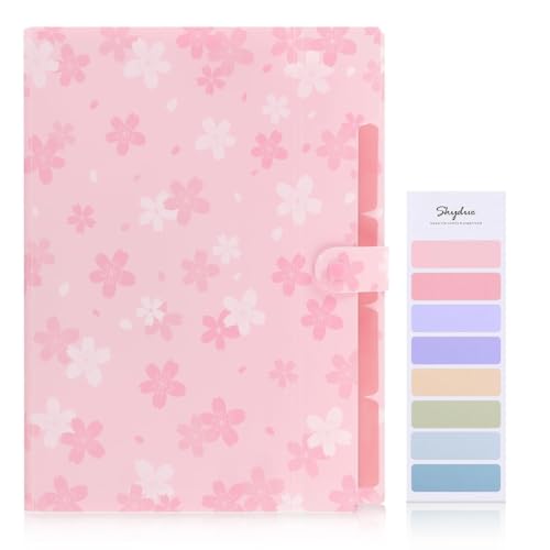 SKYDUE Pink Expanding File Folder with 5 Pockets, Cute Accordion File Organizer, Portable Receipt Paper Documents Organizer, Letter Size Filing Folder School Office Supplies - color: Sakura Pink