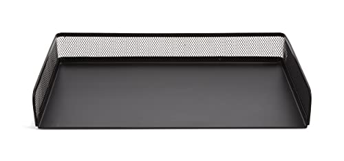 TRU RED Side‑Load Stackable Metal Letter Tray, Matte Black – Desktop Paper Organizer for Office Files & Documents