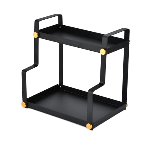 FFK 2 Tier Countertop Organizer, Cosmetic Organizer, Storage Shelf for Cabinet, Countertop, Pantry, Desktop, Ideal for Bathroom, Kitchen, Office (Black) - color: Black 2 - Stainless Steel