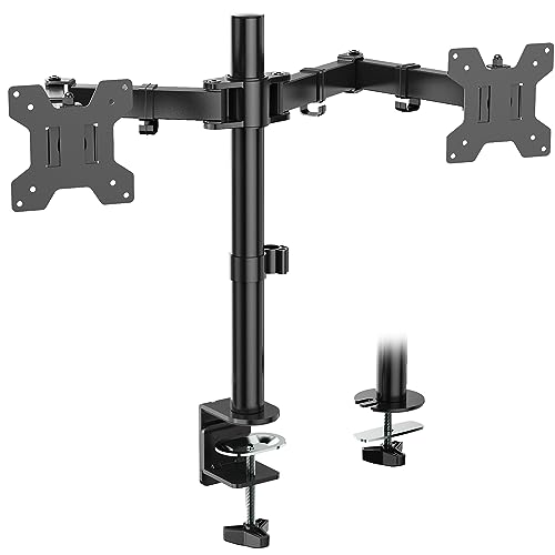 WALI Dual Monitor Stand for Desk, Dual Monitor Mounts for 2 Monitors up to 27 inch, 2 Monitor Desk Mount Holds up to 22 lbs, Height Adjustable Swivel Tilt Rotation, 75x75/100x100mm (M002), Black - size: Dual, style: C-Clamp