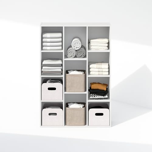 Furinno Reed Closet Organizers and Storage, 11-Cube Closet Organizer, Open Shelf Closet Storage, for Wardrobe, Bedroom, Living Room, White - color: White, size: 11-Cube
