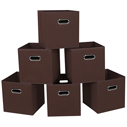 Fabric Cloth Storage Bins,Fabric Cube Bins Organizer with Dual Handles Foldable Cube Storage Baskets for Home Bedroom Storage,Set of 6,(Coffee) - color: Coffee, size: 6 Pack