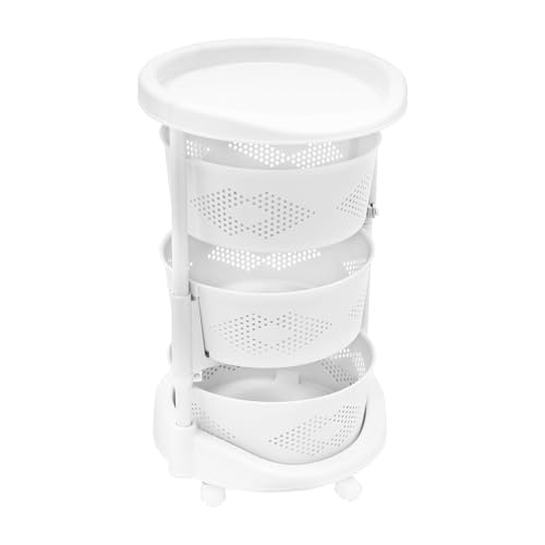 Rotating Storage Cart, 3/4/5 Layer Kitchen Storage Rack, Standing Storage Rack with Lockable Casters, Multi-Layers Rotatable Baskets for Kitchen Bathroom (3-Tier)