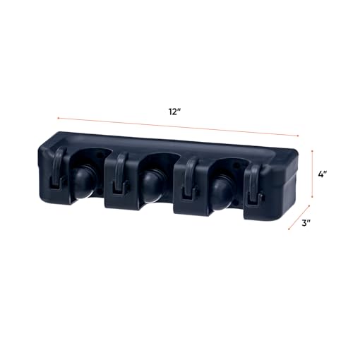 Superio Mop and Broom Holder Wall Mount Storage Organizer for Kitchen, Garage, Garden, 3 Slots (Black) - color: Black, size: Medium, 1-pack