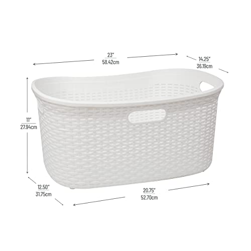 Mind Reader 40L Laundry Basket, Clothes Hamper, Wicker Design, Plastic, 23"L x 14.5"W x 11"H, Set of 2, White - color: White