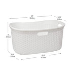 Mind Reader 40L Laundry Basket, Clothes Hamper, Wicker Design, Plastic, 23"L x 14.5"W x 11"H, Set of 2, White - color: White