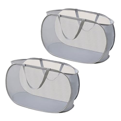 2 Piece Popup Mesh Laundry Basket Durable Handles Collapsible Laundry Baskets Folding Clothes Pastic Hamper for Laundry Room College Dorm (2 x Gray) - color: 2 x Gray