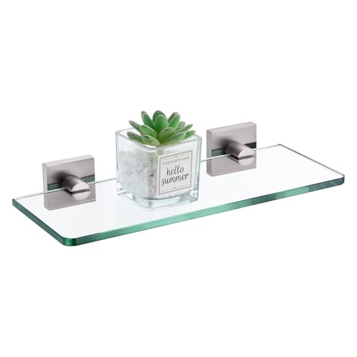 KOKOSIRI Floating Glass Shelf Bathroom Wall Mount Shelves 12-Inch Kitchen Rack for Shower Storage Home Decor, Brushed Stainless Steel B1107BR-L12 - color: Brushed Nickel, size: 12-Inch