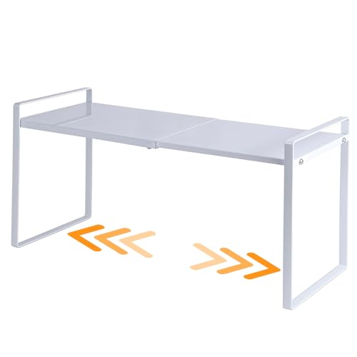 Expandable Cabinet Shelf Organizer Riser for Kitchen Pantry Cupboard Under Sink Countertop (white, 8.2’’D * 12.2-21.6’’W * 10.4’’H) - color: White, size: 8.2''D * 12.2-21.6''W * 10.4''H