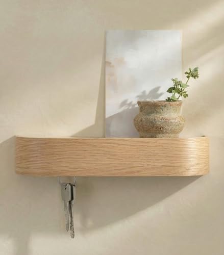 Kazai. Key Holder 'Toke' | Minimalist Key Hook Design from Berlin | Modern Key Holder Wall Mount with Wooden Shelf | Key Rack for Wall as Entryway Organizer | Oak, White - color: Oak, white, size: 6 Hooks