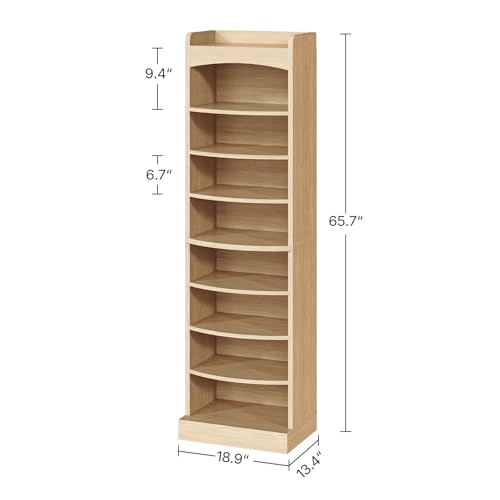 YATINEY 9-Tier Tall Shoe Rack, Wooden Shoe Storage Organizer, Narrow Shoe Cabinet with Removable Shelves for Small Spaces, Holds 18 Pairs of Shoes, for Entrance, Hallway, Natural SS22NL - color: Natural, size: 18.9"L x 13.4"W x 65.7"H